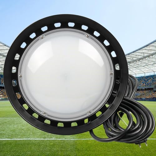 100W UFO型 LED高天井照明 20000lm 昼白色 5000k 高輝度 省エネ 防水型 スッポトライト 1000W水銀灯相当 IP65防水防塵 工場 倉庫 施設照明 吊下げライト 工場照明 高天井用 LED投光器 ハイベイライト LED高天井ランプ 100W 円盤型 LED高天井灯 5Mコード スタンド付き (昼白色(5000k))